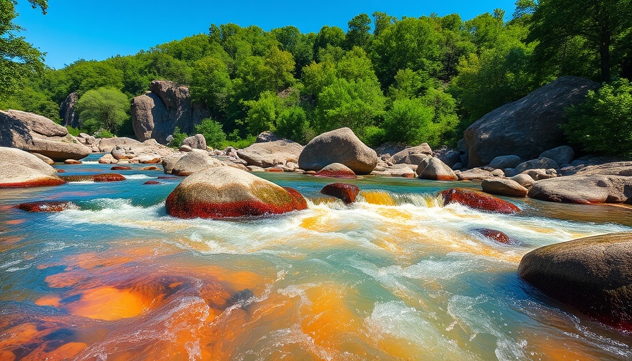 Vivid multicolored river without USAID ecotourism funding in lush forest.
