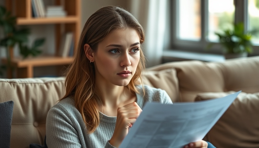 Why does my mortgage keep going up? Thoughtful woman with a document indoors.