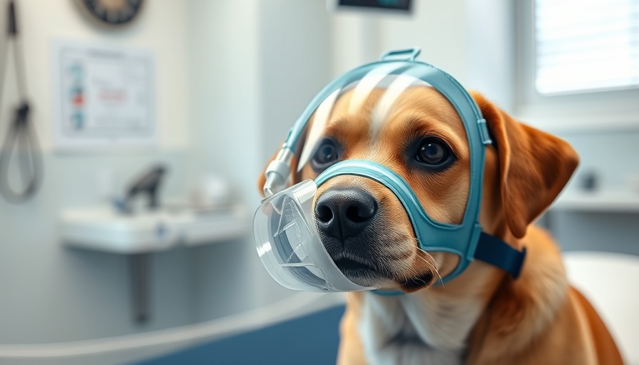 Dog with breathing issues wearing oxygen mask, veterinary care
