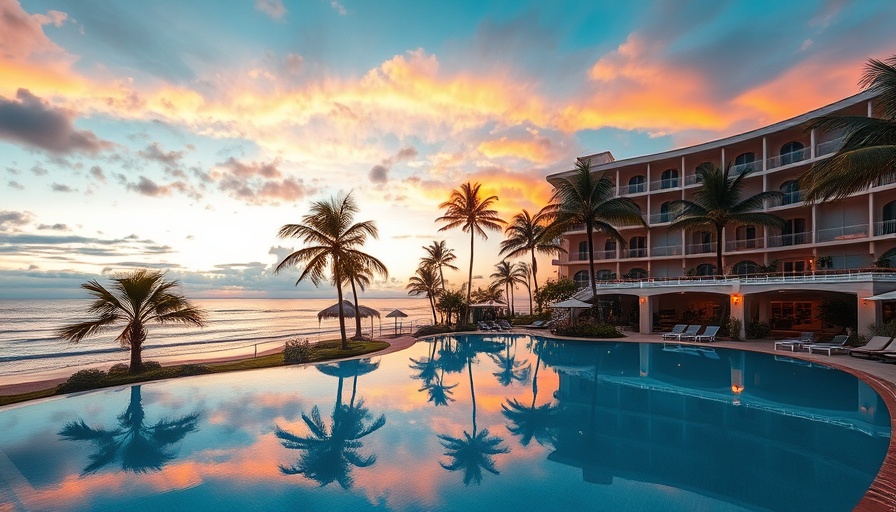 Tropical adults-only all-inclusive resort at sunset with pool and ocean view.