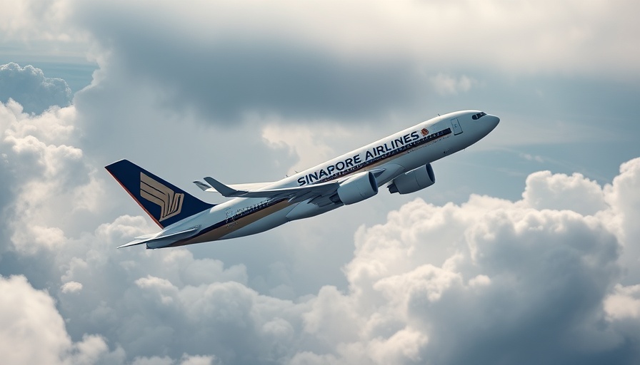 Singapore Airlines airplane flying amidst clouds.