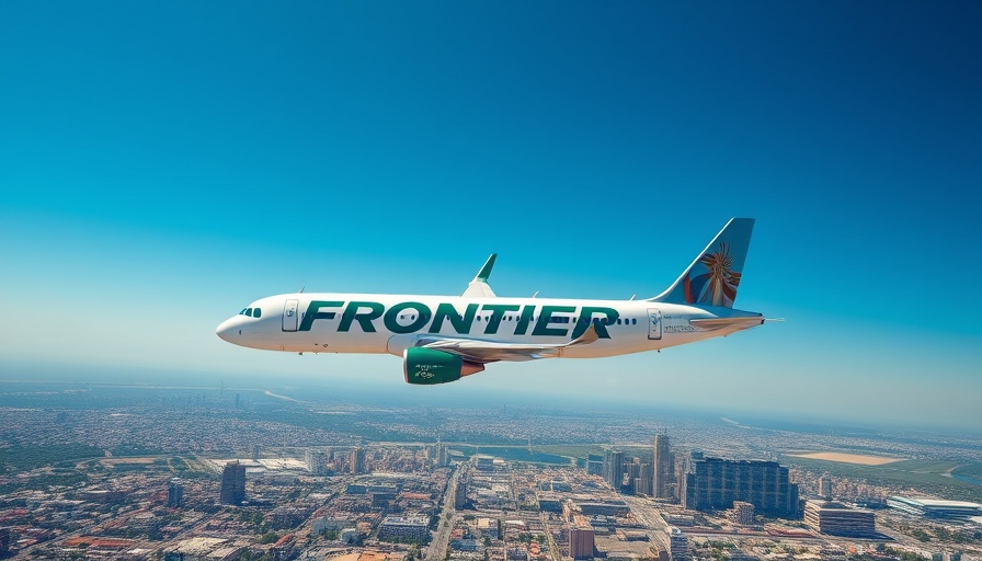 Frontier Airlines All-You-Can-Fly Pass marketing with airplane over city.