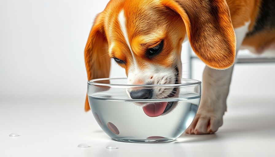 Beagle drinking water from bowl for dog dehydration prevention.