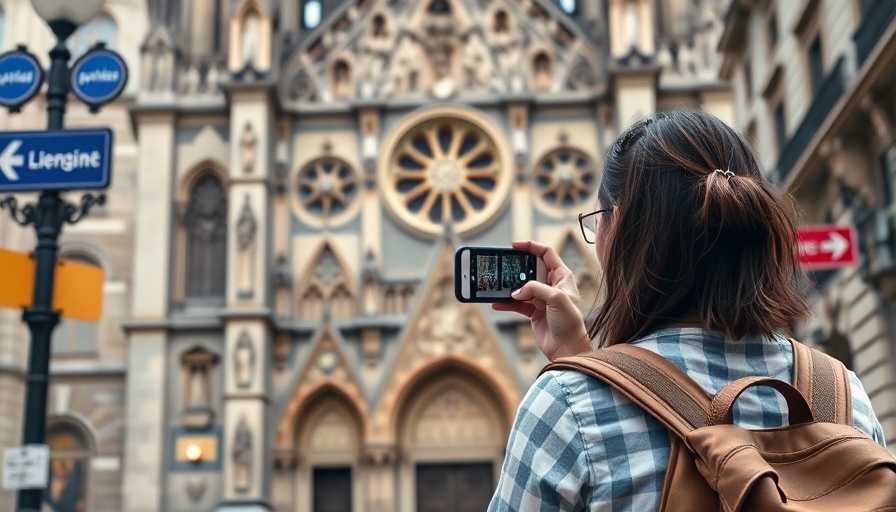 Woman capturing a cathedral with smartphone, illustrating transferable credit card points in travel.
