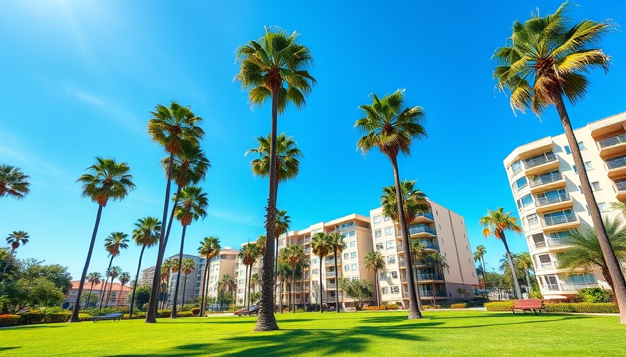 San Diego real estate trends: Palm trees and buildings under a clear sky.