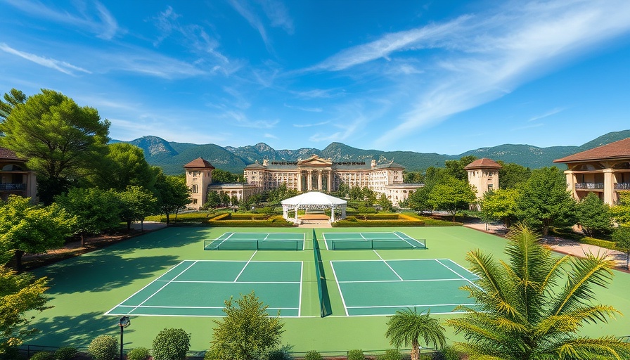 Luxurious padel courts at a hotel with mountain backdrop