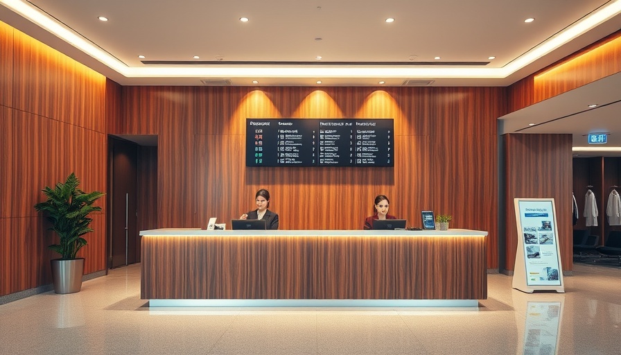 Modern Alaska Airlines lounge reception with staff and wood decor.