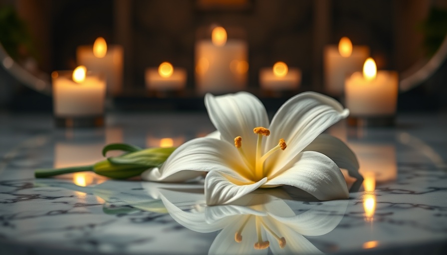 Serene white lily and candles reflecting green burial benefits.