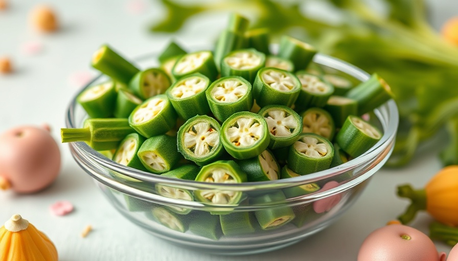 Fresh okra slices for pet health benefits in a stylish presentation.