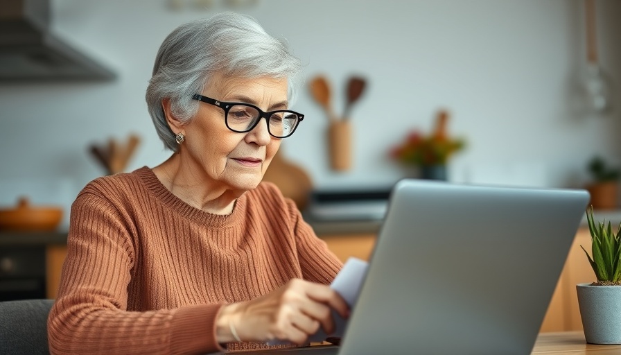 Elderly woman reviewing pre-retirement checklist on a laptop.