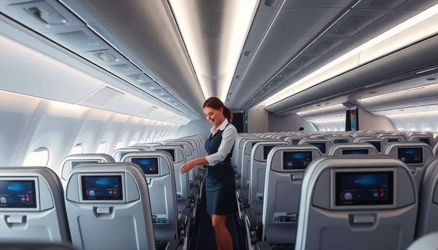 Flight attendant in modern cabin highlights Avios-earning credit cards benefits.