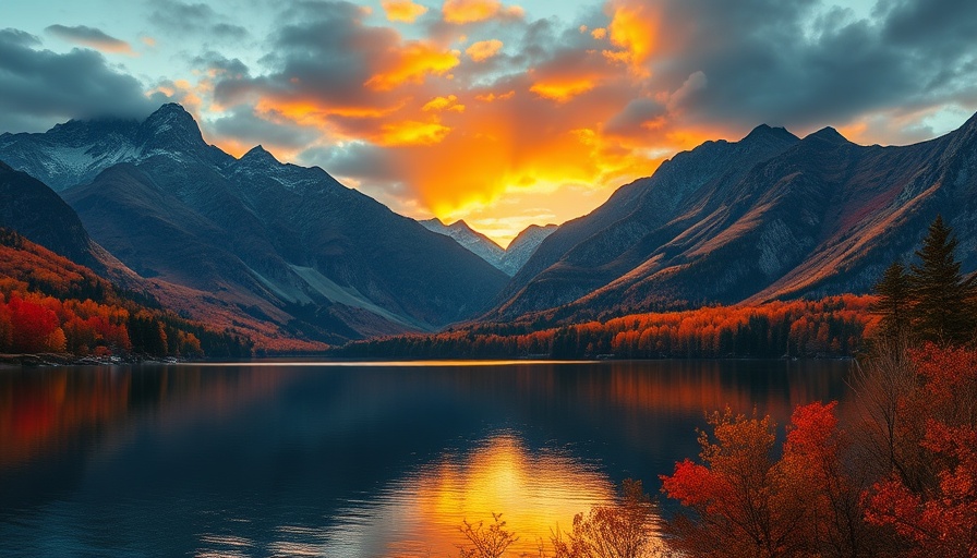 Vibrant autumn landscape with lake and mountains, ideal for September travel deals.