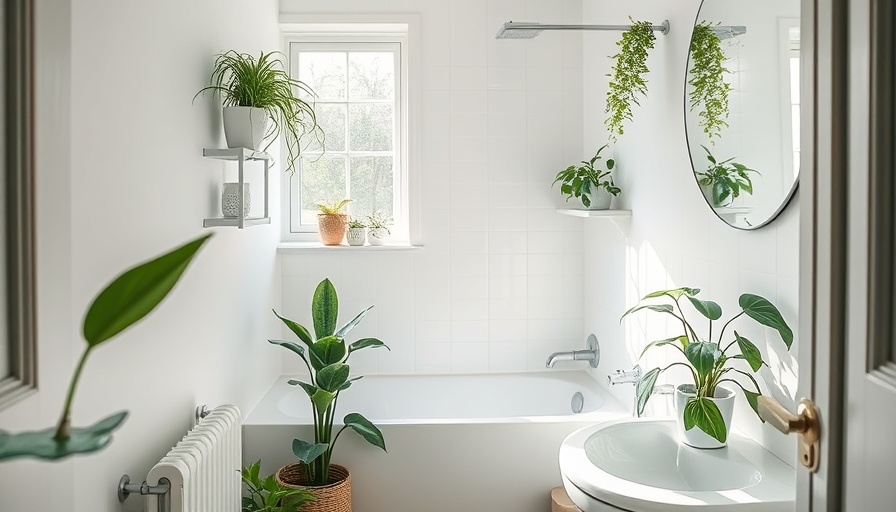 Estimate utility costs when buying a house: Bright, plant-filled bathroom.