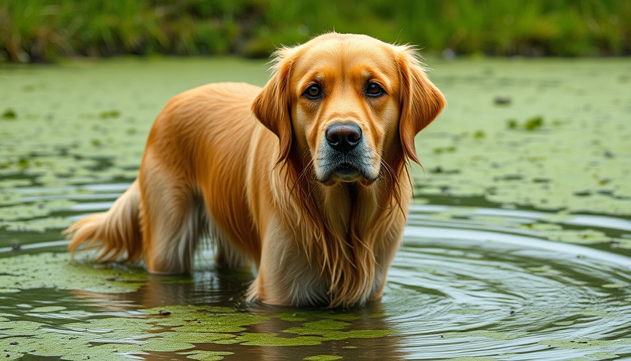 Golden retriever in lake; keep your dog safe from toxic algae