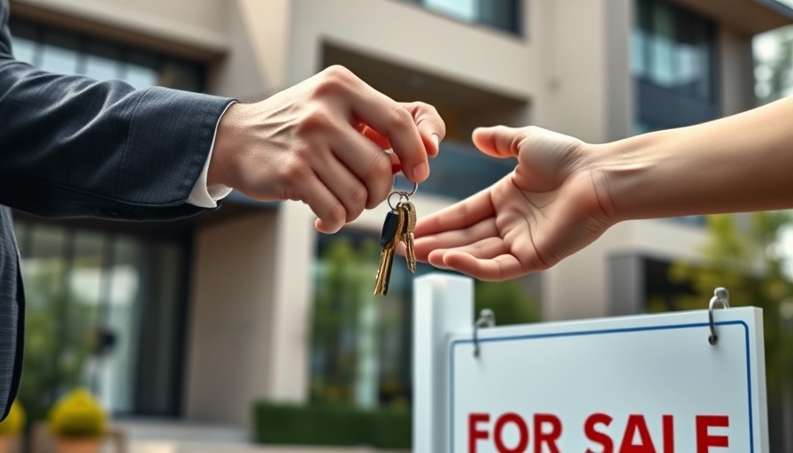 Flat Fee MLS Listings: Hands exchanging keys by a home for sale sign.