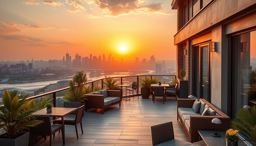 Stylish hotel terrace overlooking Atlanta at sunset, best hotels in Atlanta.