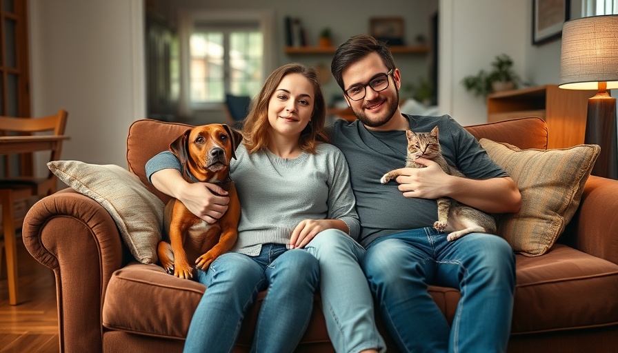 Casual couple with pets relaxing, Rising Housing Costs USA context.