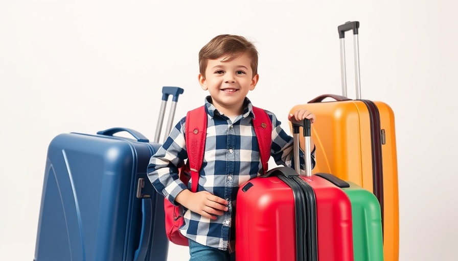 Cheerful young traveler with colorful kids' luggage, showcasing best options.
