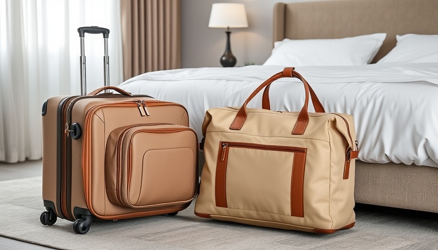 Calpak luggage review featuring chic bedroom setup with beige bag.