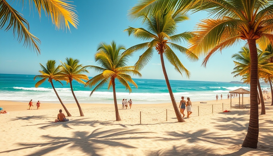 Scenic beach living abroad with English-speaking locals, vibrant palm-studded coast.