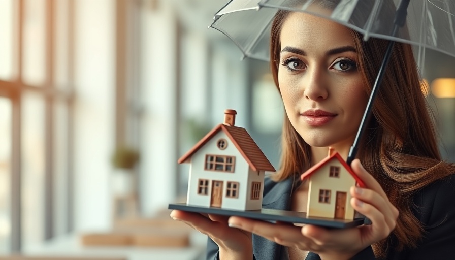Woman displaying home insurance concept at desk, discussing home insurance discounts.