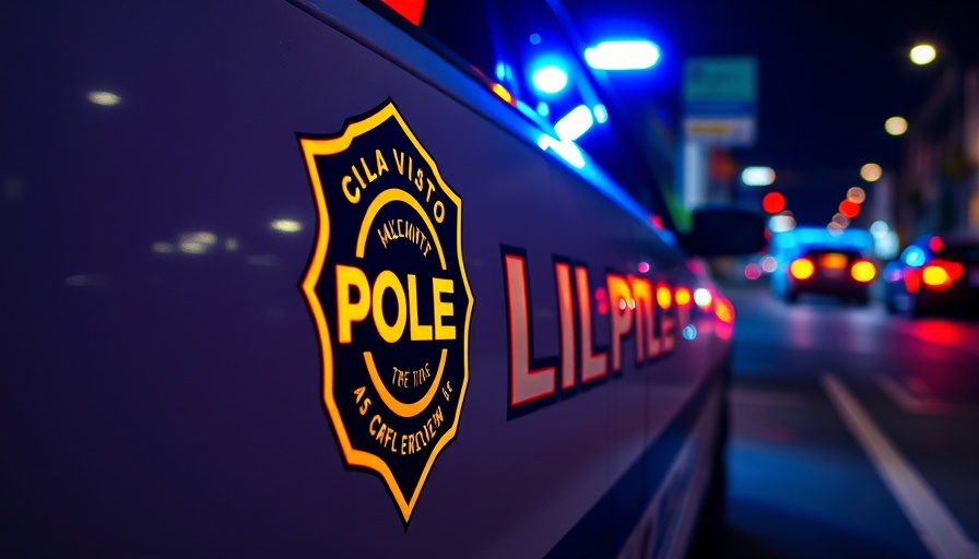 Chula Vista police car door with emergency lights, San Diego news.