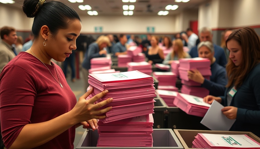 Election workers sorting ballots for California election results.