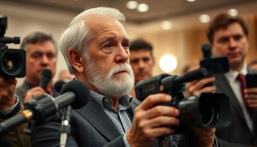 Elderly man with camera at 2025 Olympia Weekend press conference.