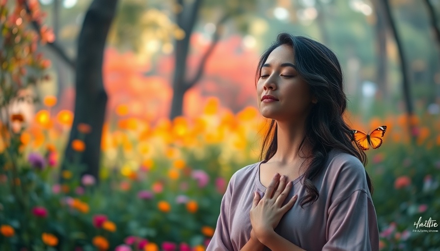 Holistic health and wellness scene with a woman meditating in a lush forest.