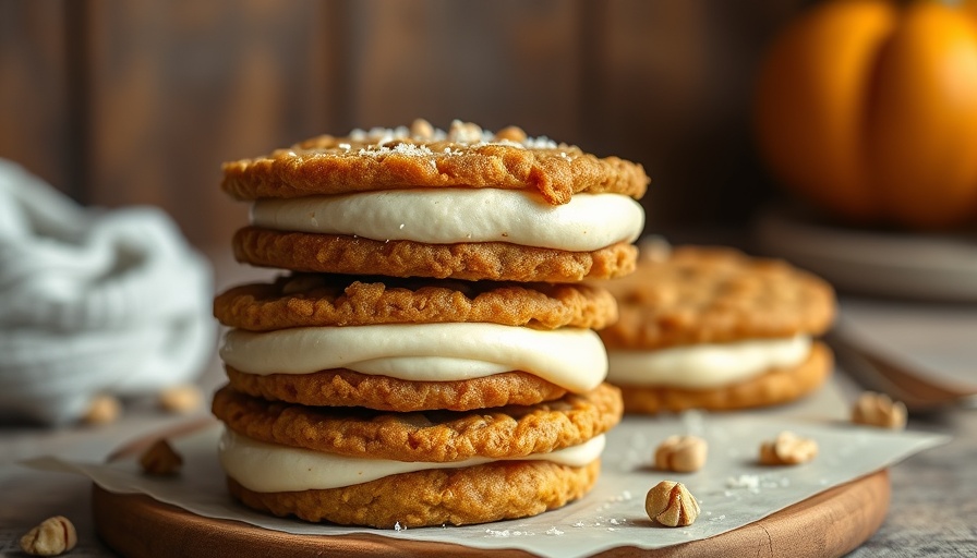 Salted brown butter pumpkin oatmeal cream pies on a plate.