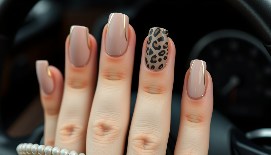 Stylish nude manicure with gold stripes showcasing Fall Fashion Trends 2025.