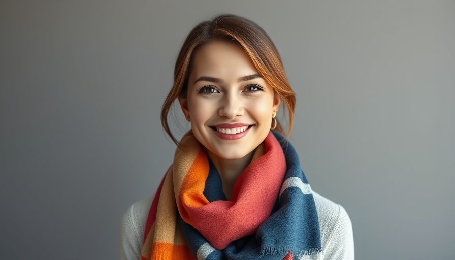 Portrait of a smiling woman in a colorful scarf, optimize mitochondria for health longevity.