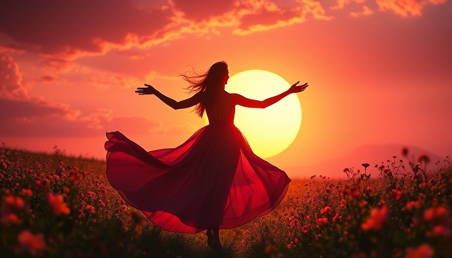 Reclaiming authentic self through travel illustration of woman walking towards sunset.