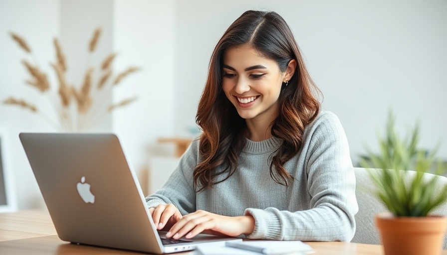 Free Health Coach Toolkit: Woman working on laptop in cozy home