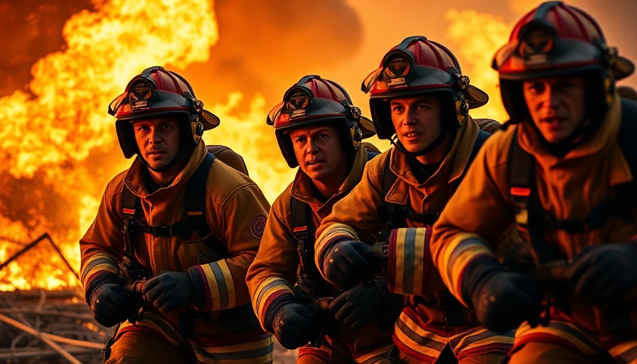 California firefighters working at night against a large blaze