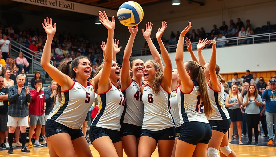 Crean Lutheran girls volleyball team celebrates league title in front of cheering crowd.