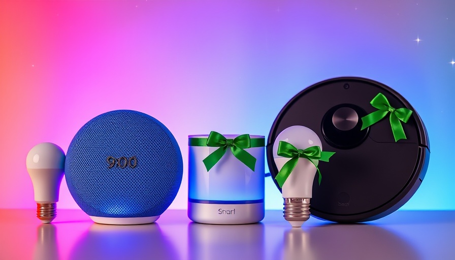 Top smart home gifts 2025: speaker, vacuum, and bulb display.
