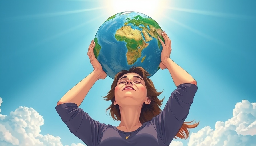 Empowered woman lifting globe symbolizing emotional labor in families, illustrative style.
