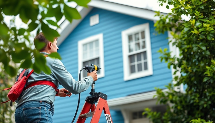 House painters in Columbus working on blue home exterior