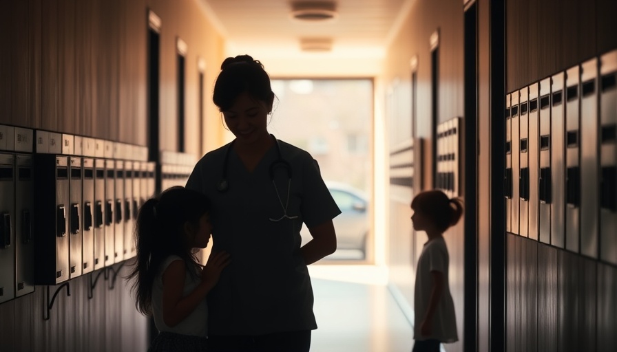 Silhouetted caregiver guiding children in dim hallway, California caregiver law for deported parents.