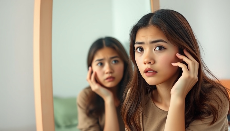 Young woman examining herself in a mirror, highlighting breast cancer awareness in younger women.