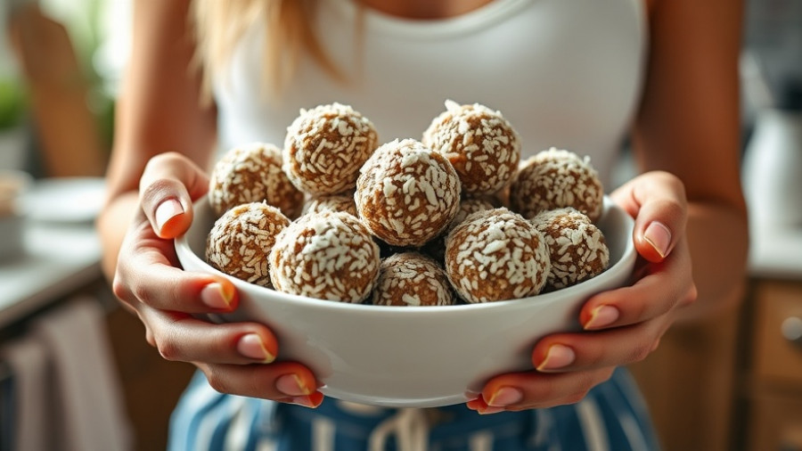 Young woman holding a bowl of energy balls, perfect pre-workout snacks.