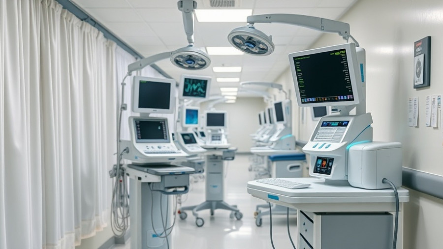 Hospital medical equipment in corridor, related to California hospitals lawsuit spending caps.