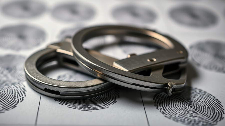 Handcuffs on fingerprint sheet related to Yorba Linda Ponzi scheme.