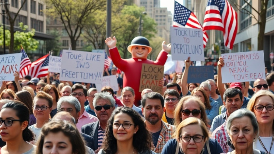 No Kings protests in Los Angeles with diverse crowd and signs.