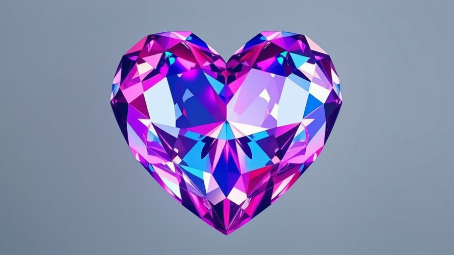Sparkling crystal heart reflecting light and colors.