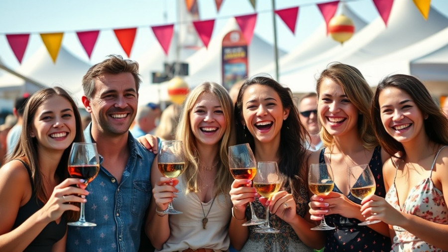 Joyful group at San Diego Wine & Food Festival 2025 enjoying wine outdoors.