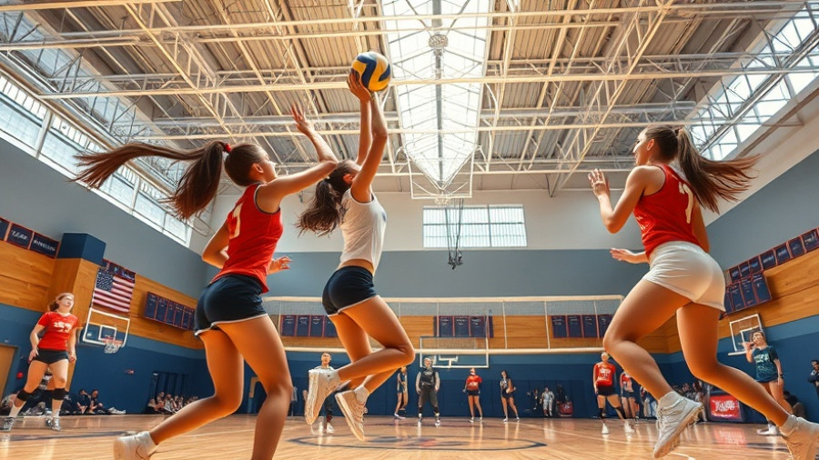 Girls Volleyball Playoffs Orange County 2025 action shot in a dynamic gym.