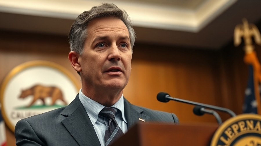 California official speaks at podium on immigration enforcement.