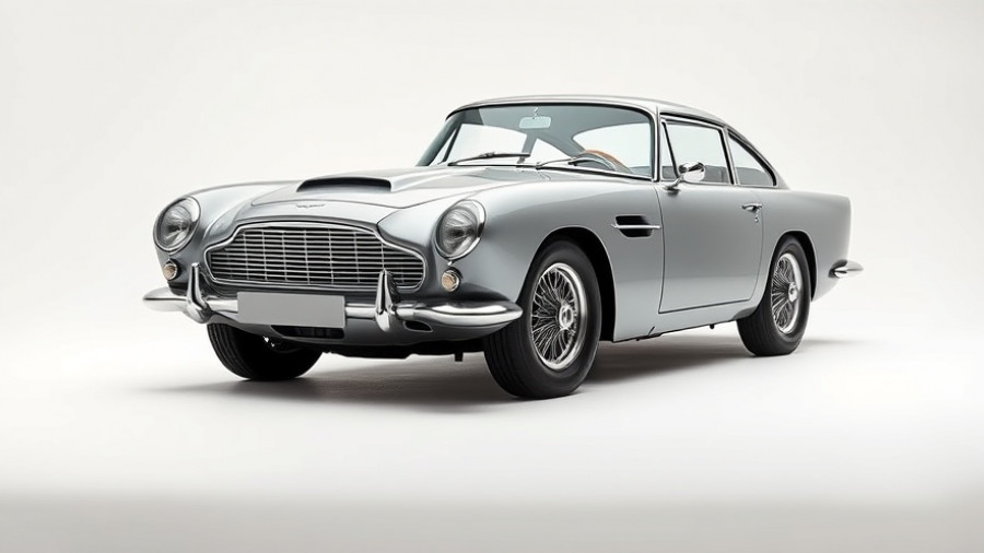 Classic Aston Martin DB5 at Aston Martin Exhibition at Petersen Museum.